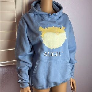 Hipster Blue Kangaroo Pouch Thick Hoodie Puffer Fish Graphic Design Emotions